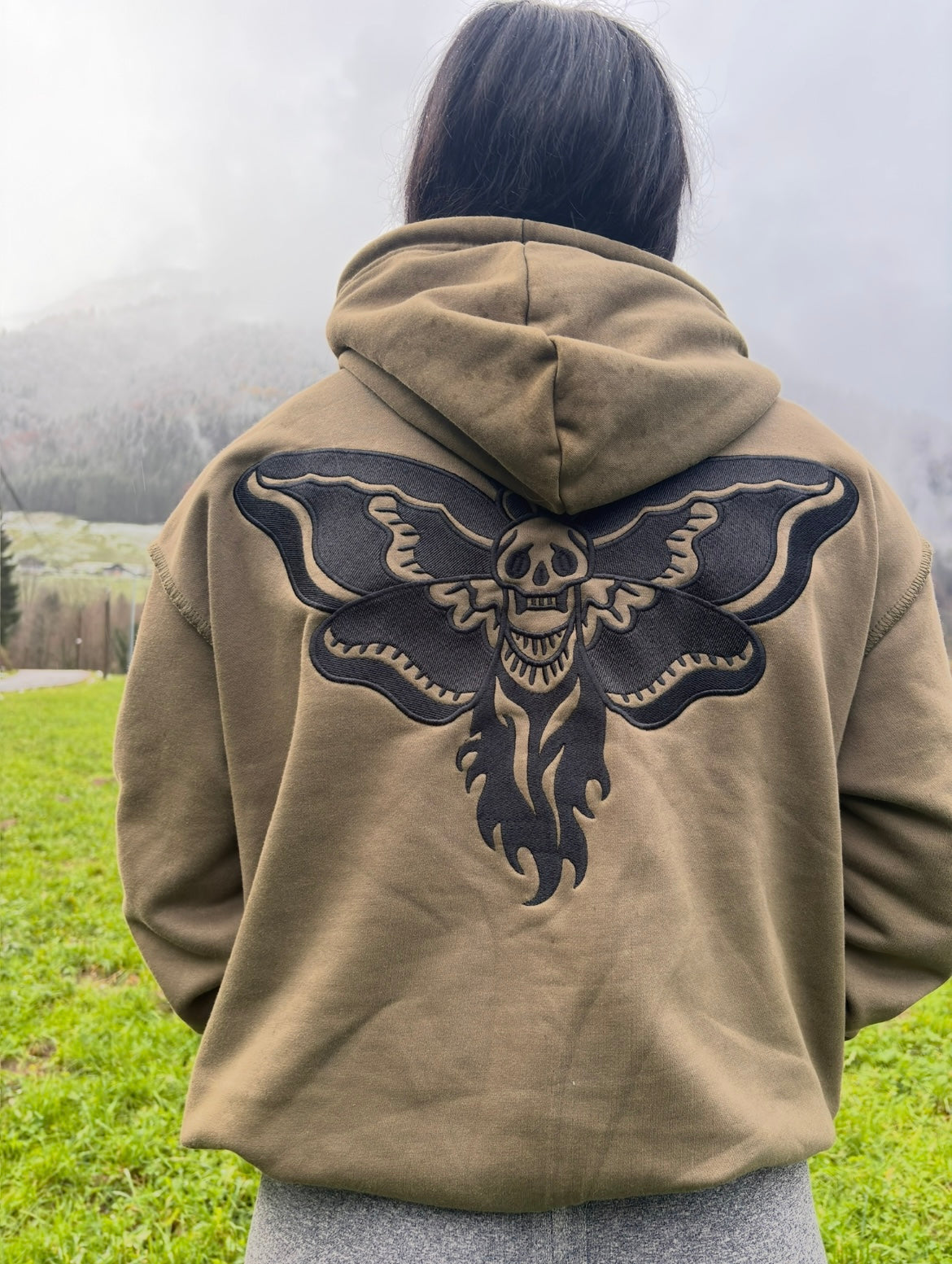 Unisex Hoodie Kaki/Black Emperor Moth