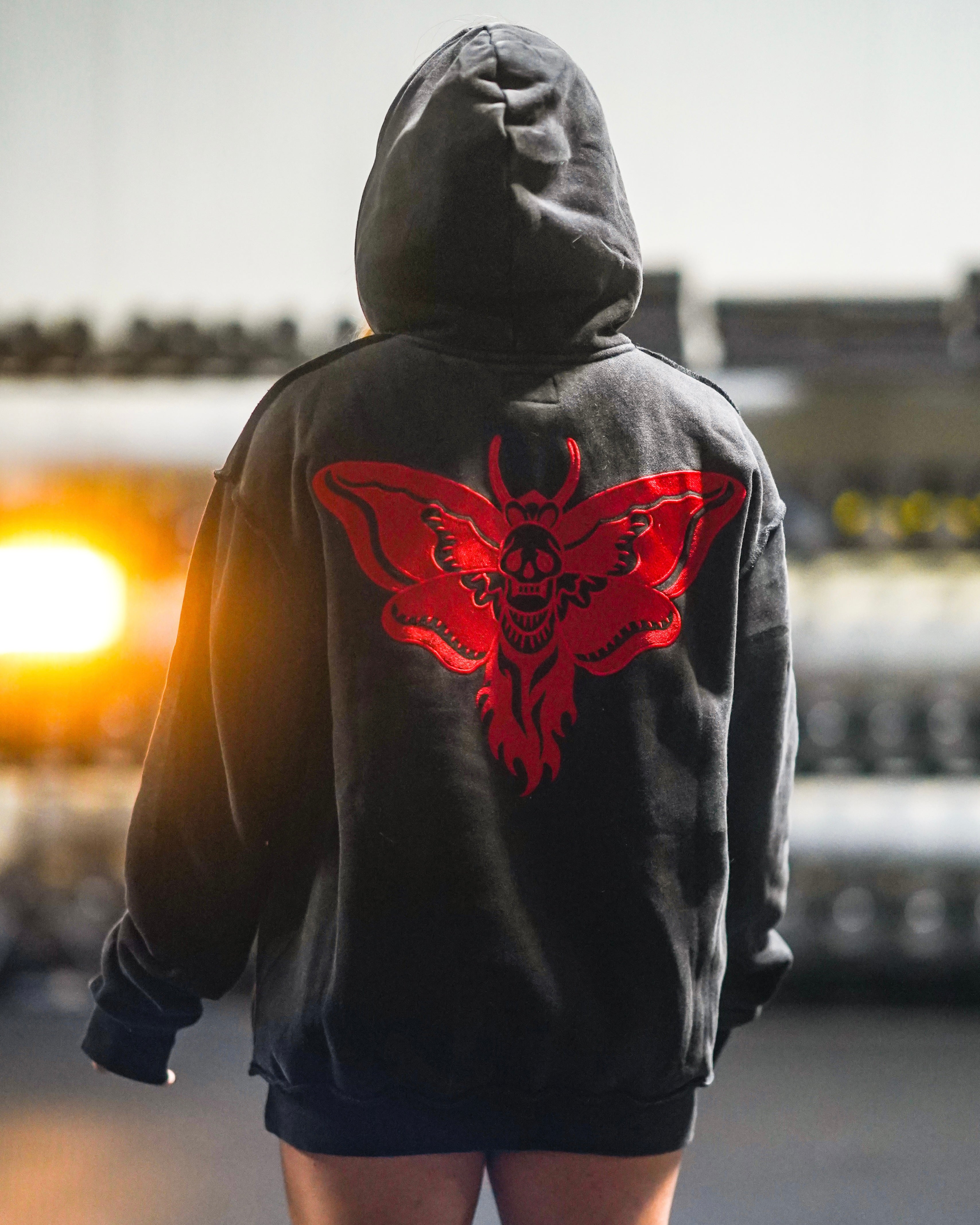 Unisex Hoodie Black/Red Emperor Moth image 1